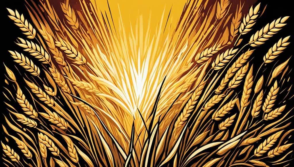 Matthew 13:40-42 (KJV) tares and wheat